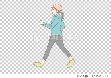 ウォーキングする中年女性のイラスト 124509253