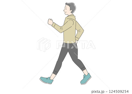 ウォーキングする中年男性のイラスト 124509254