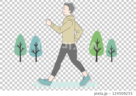 Illustration of a middle-aged man walking in the park 124509255