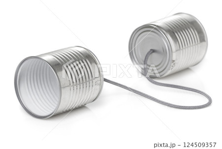 Tin cans telephone on white Tin cans telephone on white 124509357