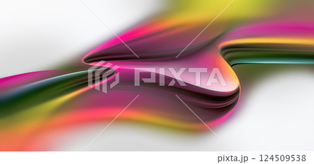 Vibrant curves in shades of pink, yellow, and other colors blend elegantly across a smooth background, creating a mesmerizing visual experience full of movement. 124509538