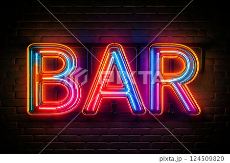 ネオンに輝くBARの文字 ネオンに輝くBARの文字 124509820