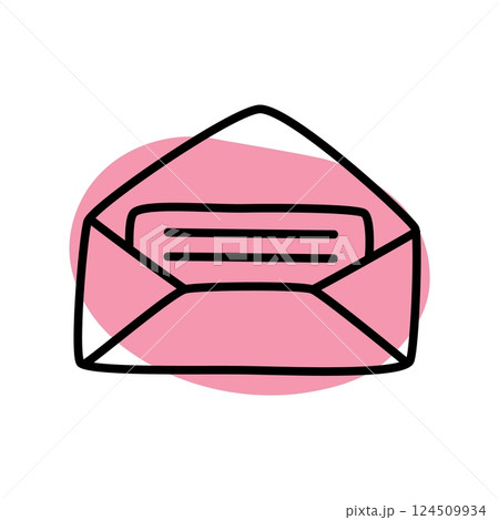Doodle Open envelope with letter icon or logo, hand drawn with thin black line 124509934