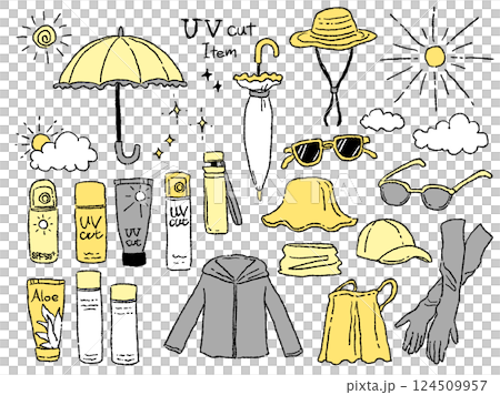 Illustration set of UV protection goods (yellow x gray) 124509957