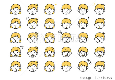 子供の表情顔アイコンベクターイラスト 喜怒哀楽 感情 124510395