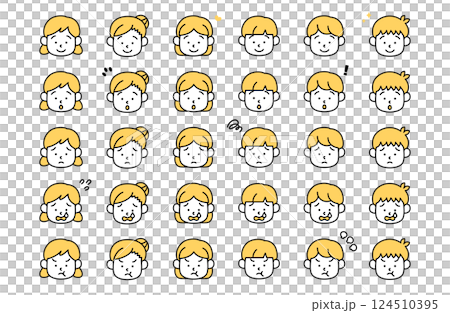 子供の表情顔アイコンベクターイラスト 喜怒哀楽 感情 124510395