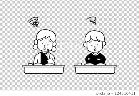 Vector illustration of a boy and girl struggling in class Study Learning Homework Test 124510411