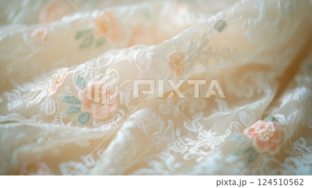 ウェディングドレスのレース生地 ウェディングドレスのレース生地 124510562