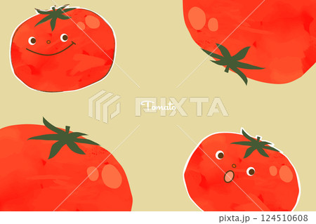 手描き風トマトの表情パターン 124510608