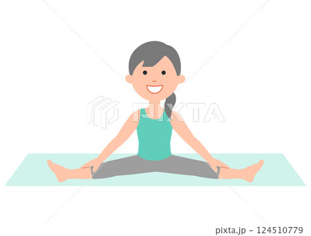 ヨガマットの上で、ヨガのポーズをする女性 ヨガマットの上で、ヨガのポーズをする女性 124510779