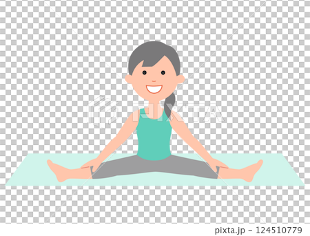 ヨガマットの上で、ヨガのポーズをする女性 ヨガマットの上で、ヨガのポーズをする女性 124510779