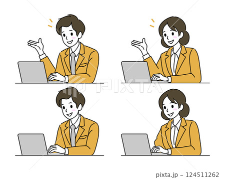パソコンの前で会話をしたり作業を行うサラリーマン 124511262
