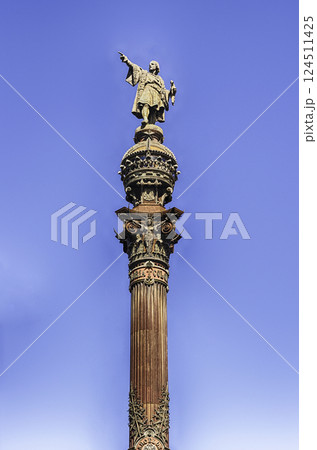 Columbus monument in Barcelona, Catalonia, Spain 124511425