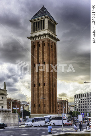 One of the Venetian Towers, landmarks in Barcelona, Catalonia, Spain 124511440