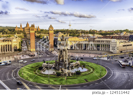 Aerial view of Placa d'Espanya, landmark in Barcelona, Catalonia, Spain 124511442
