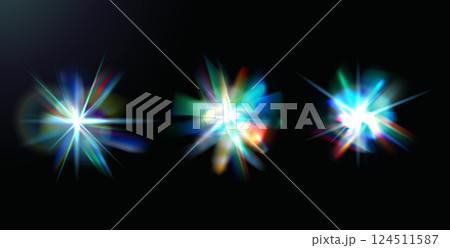 Light crystal prism sparkles set. Flare glow effect with diamond iridescent glass shine. Abstract glare magic ray. Spark flares prisms. Spectrum sun burst beams and particles. Vector blink isolated Light crystal prism sparkles set. Flare glow effect with diamond iridescent glass shine. Abstract glare magic ray. Spark flares prisms. Spectrum sun burst beams and particles. Vector blink isolated 124511587
