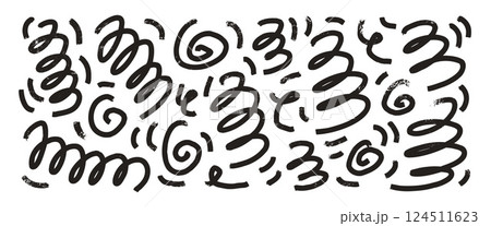 Charcoal scribble wavy shapes. Squiggle hand drawn confetti set. Vector black and white grunge crayon brush strokes lines collection. Curve and swirls vector doodle elements. Curly ink brush spirals Charcoal scribble wavy shapes. Squiggle hand drawn confetti set. Vector black and white grunge crayon brush strokes lines collection. Curve and swirls vector doodle elements. Curly ink brush spirals 124511623