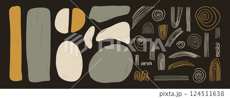 Crayon organic geometric figures silhouette set. Semicircle, rectangle chalk and boho arch. Abstract japandi decor. Vector irregular shapes zen aesthetic. Hand drawn illustration on dark background Crayon organic geometric figures silhouette set. Semicircle, rectangle chalk and boho arch. Abstract japandi decor. Vector irregular shapes zen aesthetic. Hand drawn illustration on dark background 124511638