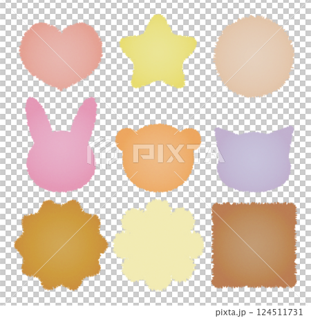 A set of watercolor fluffy animals and geometric frame illustrations 124511731