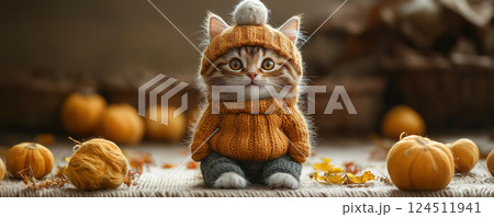 服を着た可愛い猫 124511941