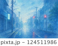 雨上がりの静寂　夕暮れに染まる無人の街並み 124511986