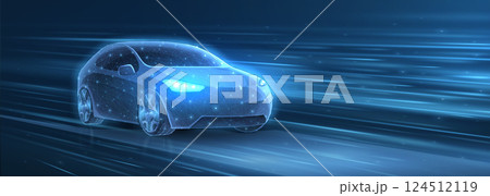 A modern car racing at high speed. Fast auto, green technology, sport vehicle. A modern car racing at high speed. Fast auto, green technology, sport vehicle. 124512119