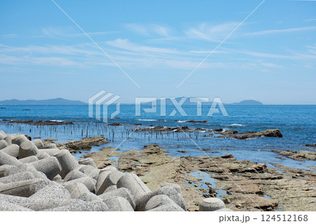 磯の海岸、テトラポッド、伊勢湾の眺め 124512168