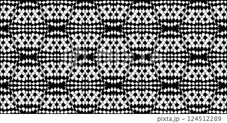 Abstract black and white vector seamless pattern of fish scales. Monochromatic hand drawing doodle chains print for textile and stationery design, elegant package, glitch noise surface texture 124512289