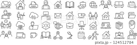 ベクターでモノクロのリモートワークに関する線画アイコンセット ベクターでモノクロのリモートワークに関する線画アイコンセット 124512784