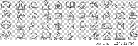 ベクターでモノクロのリモートワークに関する線画アイコンセット ベクターでモノクロのリモートワークに関する線画アイコンセット 124512784