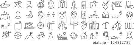 ベクターでモノクロの位置に関する線画アイコンセット 124512785