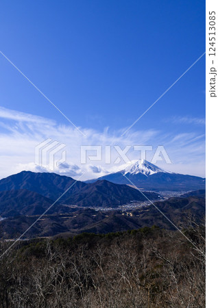 (山梨県)高川山から見る冬の富士山と街並みの絶景 (山梨県)高川山から見る冬の富士山と街並みの絶景 124513085