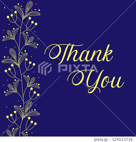 Thank You text message on paper card with flowers border frame on blue background, vector illustration Thank You text message on paper card with flowers border frame on blue background, vector illustration 124513716