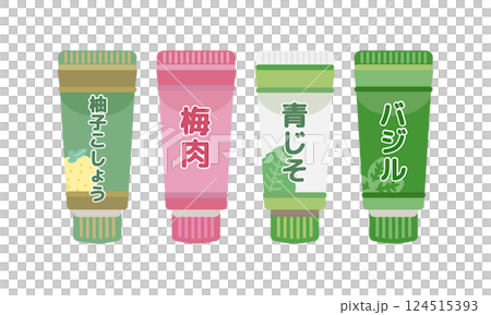 柚子こしょう　梅肉　青じそ　バジル　チューブ調味料　イラストセット 124515393