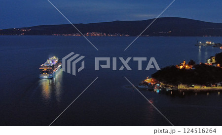 Cruise ship in Kotor Bay at night 124516264