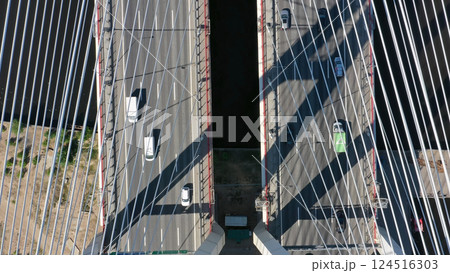 Cable-stayed bridge with cars Cable-stayed bridge with cars 124516303
