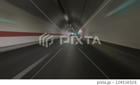 Car driving on highway and tunnel at night 124516328