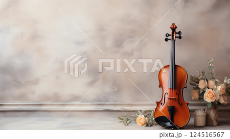 Elegant Violin with flower Against a Vintage background Elegant Violin with flower Against a Vintage background 124516567