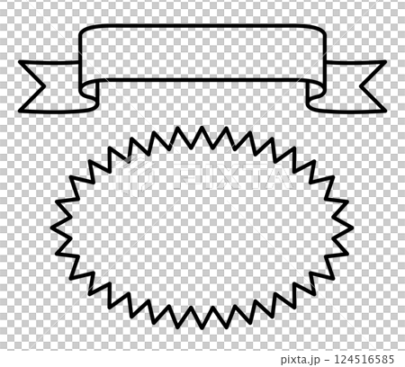 Line drawing of a horizontal ribbon and jagged speech bubble 124516585