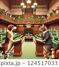 犬と猫のかわいい政治の国会会議でディベート中 124517033