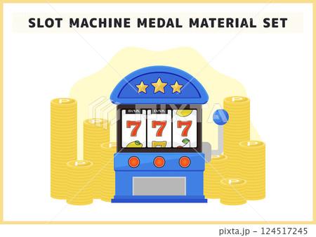 7が揃ったスロットマシンと大量のメダルのイラスト背景素材セット 7が揃ったスロットマシンと大量のメダルのイラスト背景素材セット 124517245