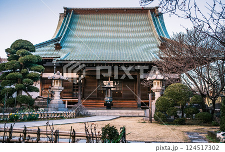 Main Hall with Copper Tiled Roof on Historical Buddhist Temple Grounds Main Hall with Copper Tiled Roof on Historical Buddhist Temple Grounds 124517302