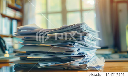 Stack of accounting documents on the desk in office. 124517461