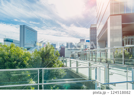 Green modern city. office building connection bridge with green tree in city urban area. Green modern city. office building connection bridge with green tree in city urban area. 124518082