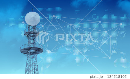 Internet communication world wide, Radio Signal Tower connection network, Digital data broadband. 124518105