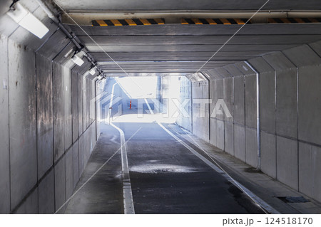 Underpass Way. Tunnel road or walking street under the highway road or railway train track in Japan Underpass Way. Tunnel road or walking street under the highway road or railway train track in Japan 124518170
