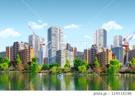 Modern Green City. Metro Skyline business office building around public park fresh clean air. 124518196
