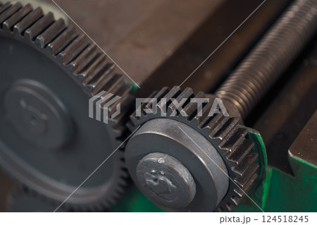 Closeup Gear part, Old grunge metal cog wheel in machine, Heavy industry machinery mechanical. Closeup Gear part, Old grunge metal cog wheel in machine, Heavy industry machinery mechanical. 124518245