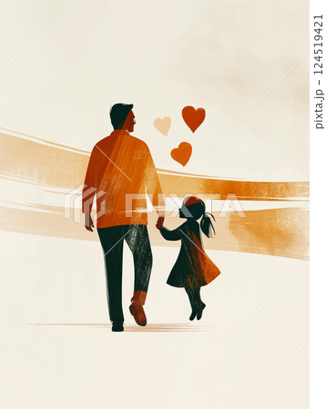 Minimalist illustration of father and daughter holding hands Minimalist illustration of father and daughter holding hands 124519421