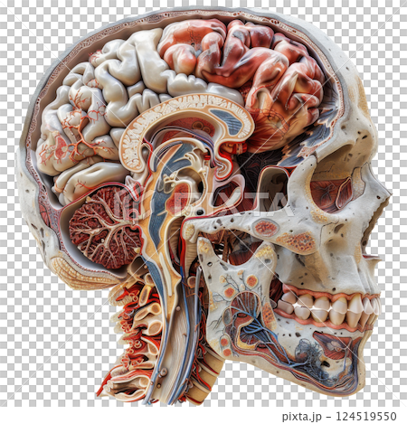 Cross-section of Skull and Brain with Internal Organs 124519550